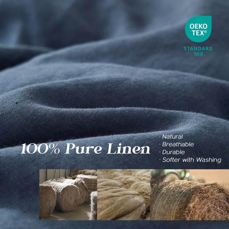 Simple&Opulence 100% Linen Duvet Cover Set, 3 PCS Classic Blue Duvet Cover Queen Size, Breathable Soft Comfy Linen Bedding Comforter Cover with 2 Pillowcases(Classic Blue, 88"x92") - Image 5